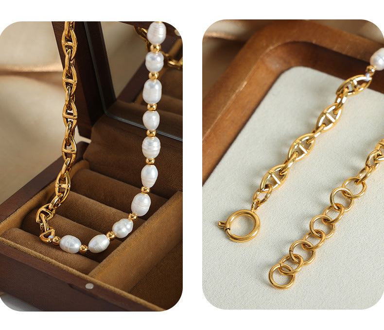 All-Match Titanium Steel Gold-Plated Freshwater Pearl Necklace